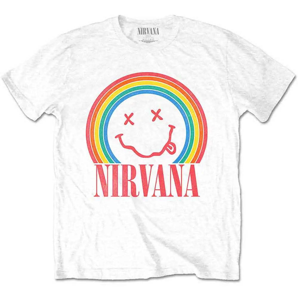 Bei PICK UP in Düsseldorf findest Du Bandshirt, NIRVANA UNISEX T-SHIRT: HAPPY FACE RAINBOW und viel mehr von PHD/RockOff