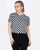 Bei PICK UP in Düsseldorf findest Du Run & Fly, Checkerboard Short Sleeve Crop T Shirt  und viel mehr von RUN & FLY
