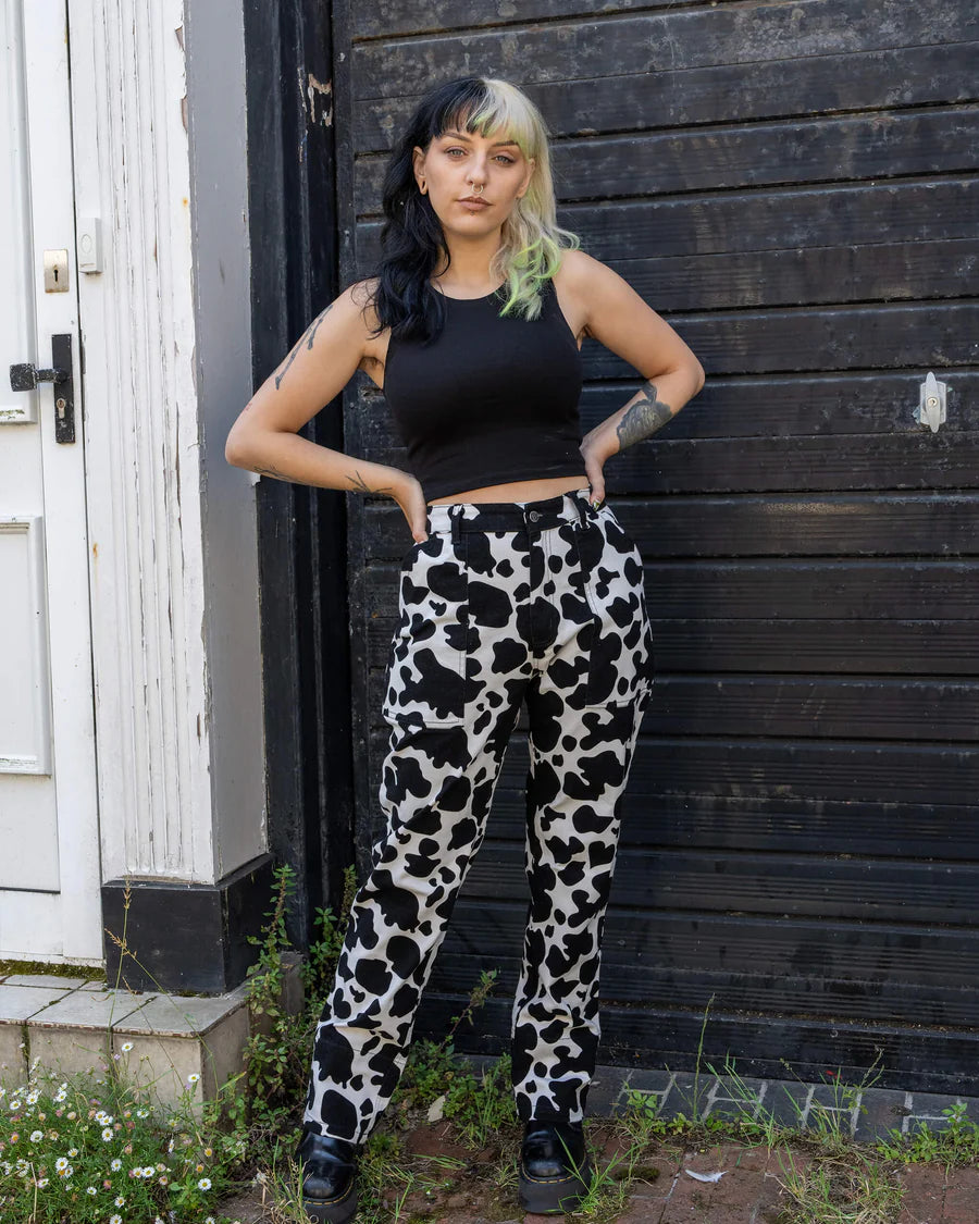 Bei PICK UP in Düsseldorf findest Du Run & Fly, Black & White Cow Print Straight Leg Trousers  und viel mehr von RUN & FLY