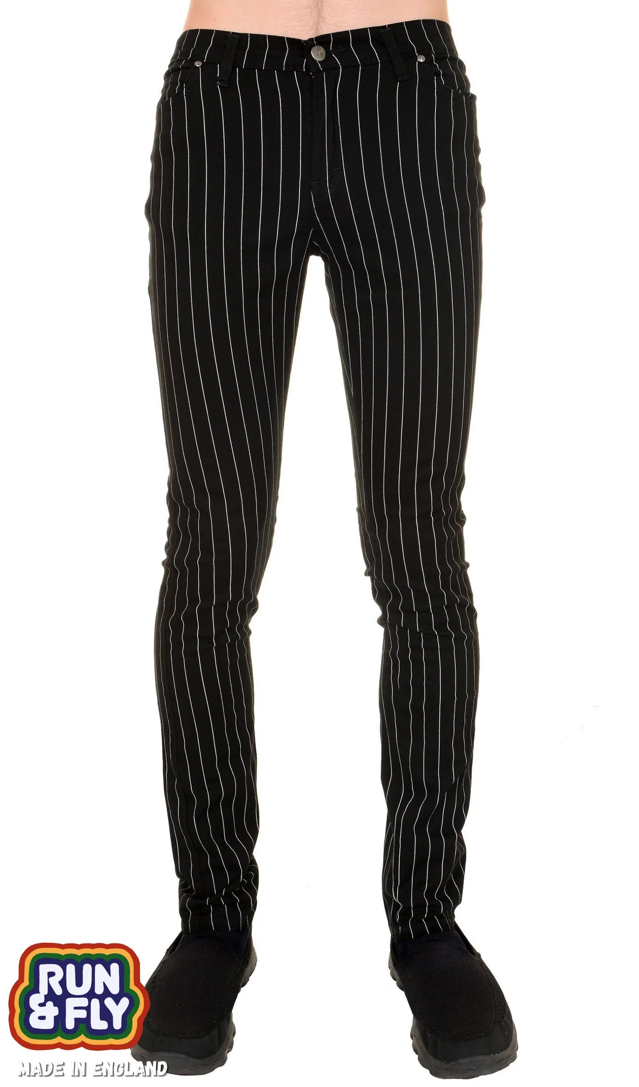 Bei PICK UP in Düsseldorf findest Du Run & Fly, JM1151, Pinstripe Skinny Jeans, black  und viel mehr von RUN & FLY