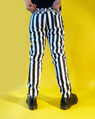 Bei PICK UP in Düsseldorf findest Du Run & Fly, JM1105, Wide Striped Skinny Jeans, Black/ White, UNISEX  und viel mehr von RUN & FLY