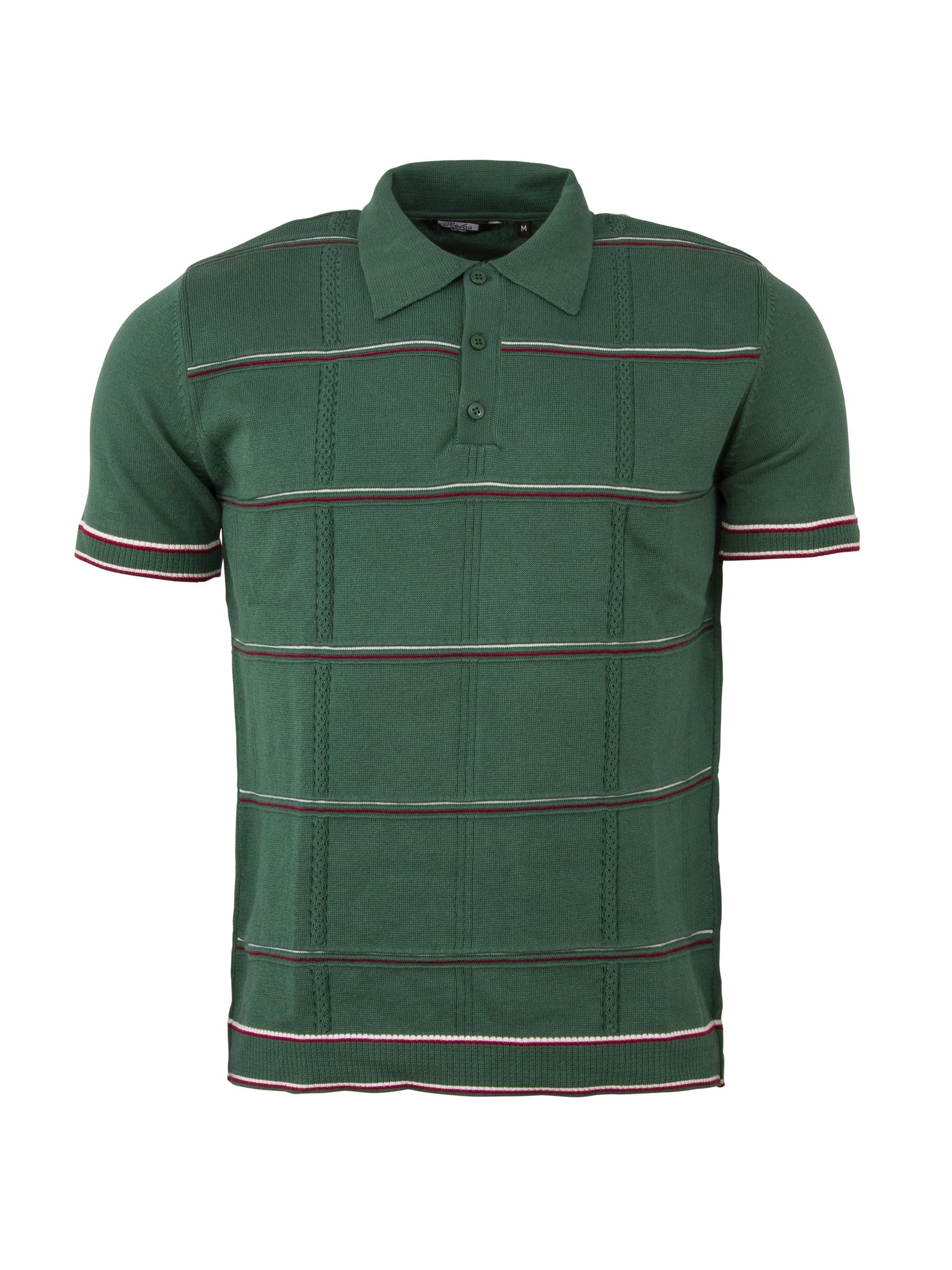 Relco, Men’s Cable Knit Striped Polo, Green – Vollansicht | PICK UP Düsseldorf
