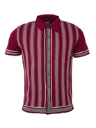 Relco, Men’s Full Button Striped Polo, Burgundy – Seitenansicht | PICK UP Düsseldorf