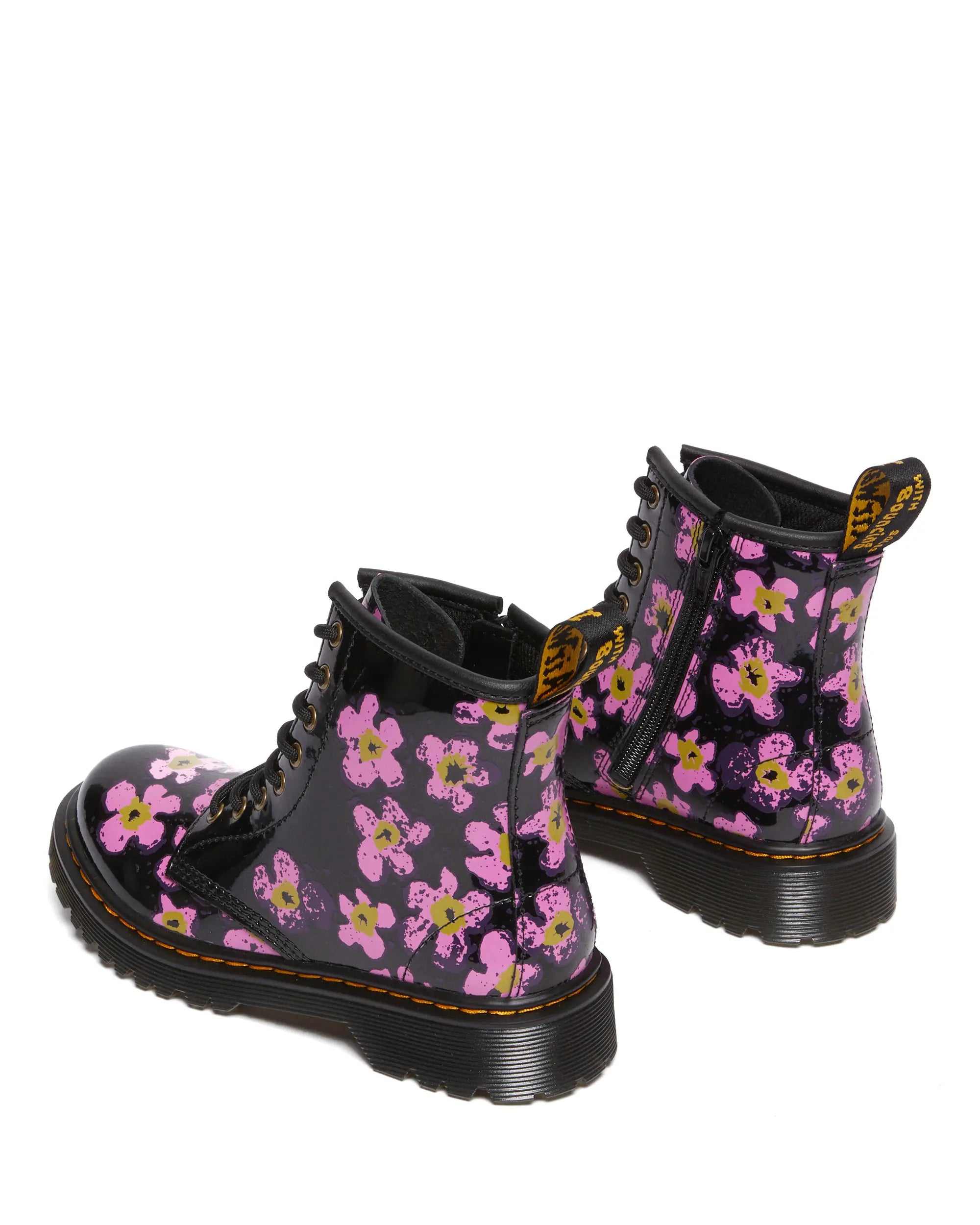 Dr. Martens 1460 J Black Pansy Fayre Kids Patent Lamper