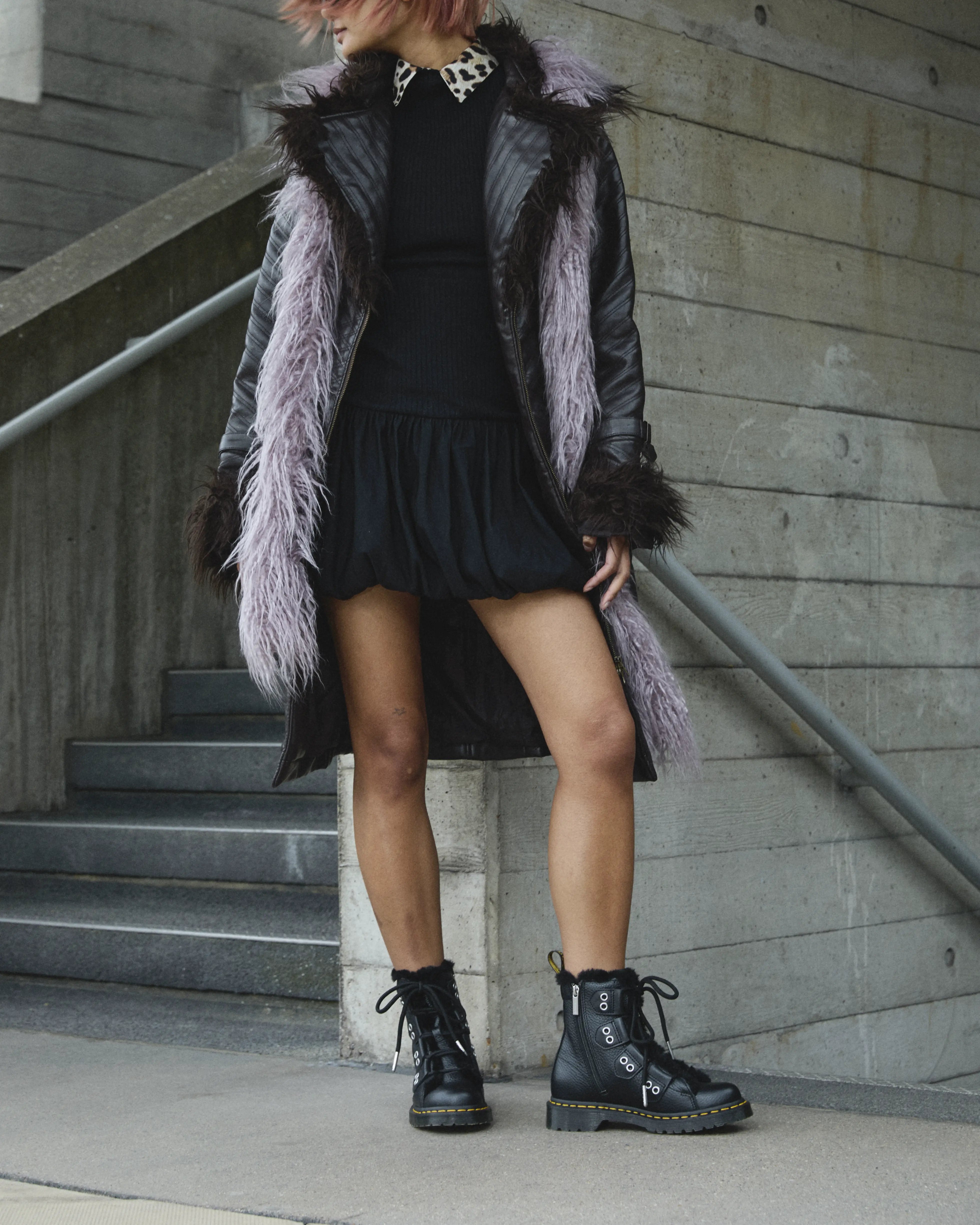 Dr. Martens 1460 Ltt Fl Black Milled Nappa Wanama Milo Fur