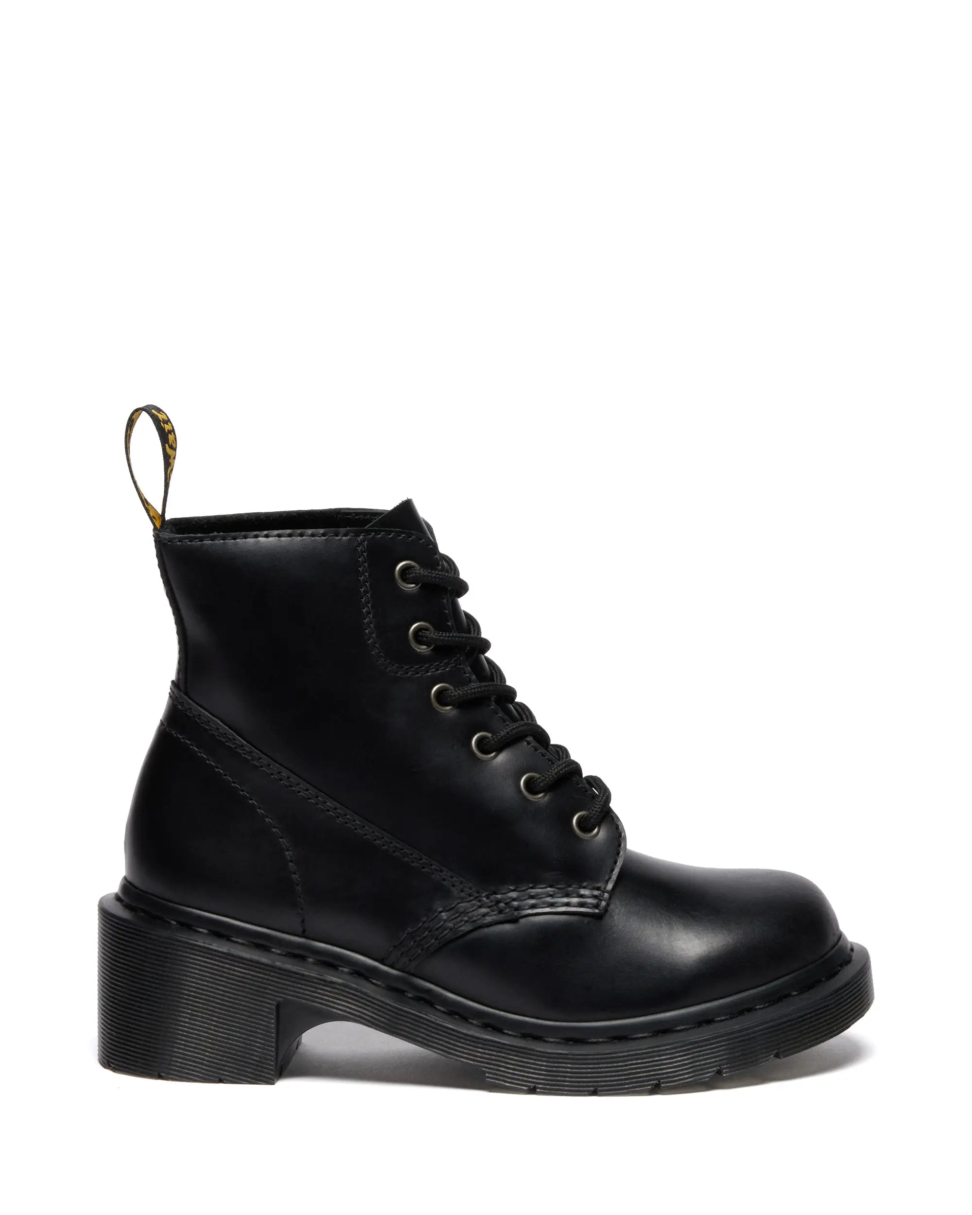 Dr. Martens Alderstone Lace Up Boot in Black Orleans Leder mit Blockabsatz