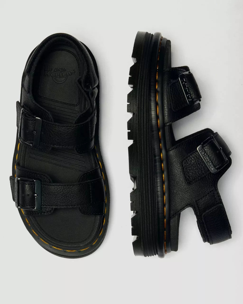 Dr. Martens Zebzag Sandal Black Pisa Leder Sandale mit gelber Naht