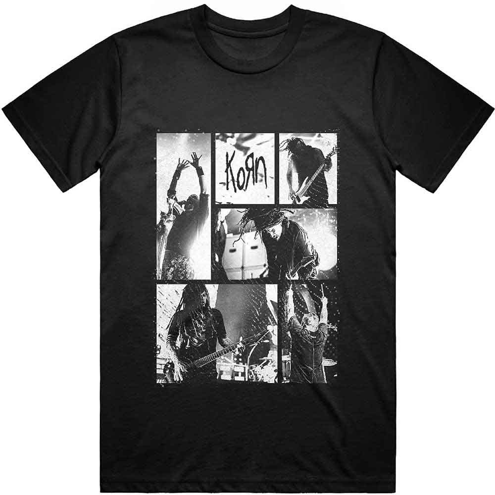 Korn Blocks Bandshirt in Schwarz mit grafischem Blocks-Motiv – offizielles Nu-Metal Band-T-Shirt