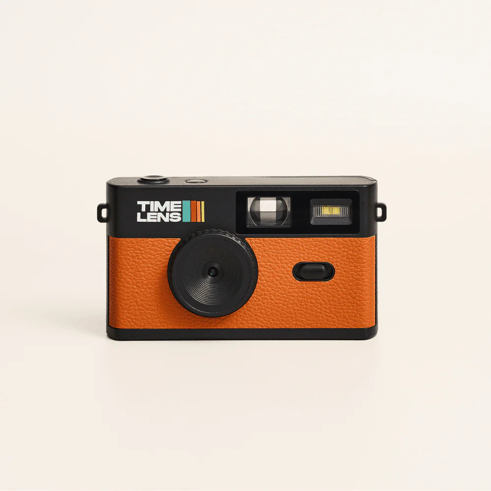 Timelens Kamera marron braun kompakt mit Retro Filtern für Street Photography und Lifestyle Aufnahmen