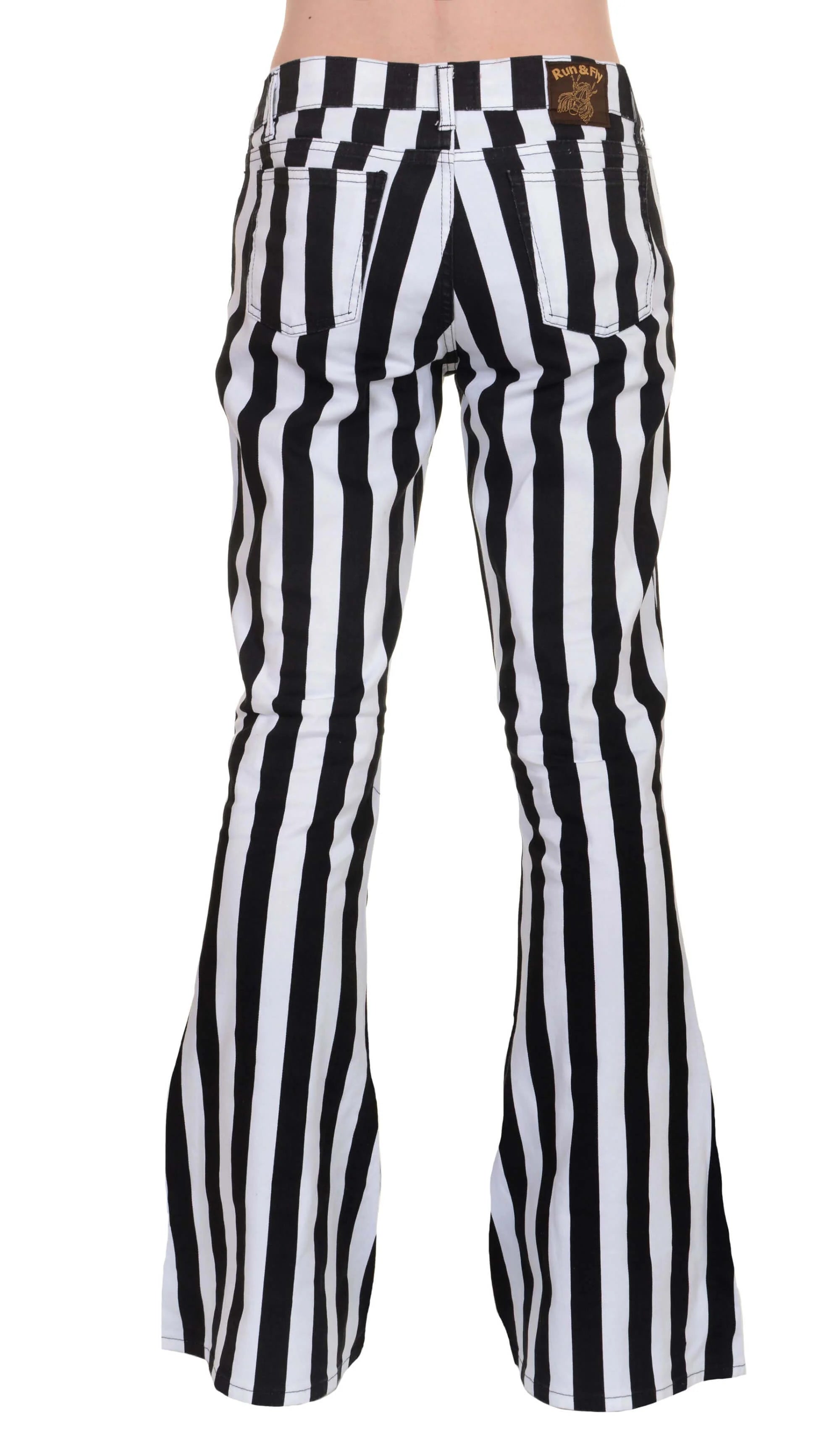 Bei PICK UP in Düsseldorf findest Du Run & Fly, JM1407, Wide Striped Skinny Jeans w/ Bellbottoms Black/ White, UNISEX  und viel mehr von RUN & FLY