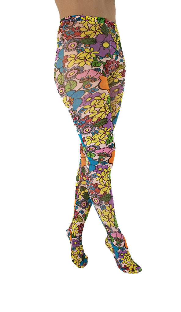 Pamela Mann Flower Power Multicoloured Tights mit buntem Retro-Blumenmuster