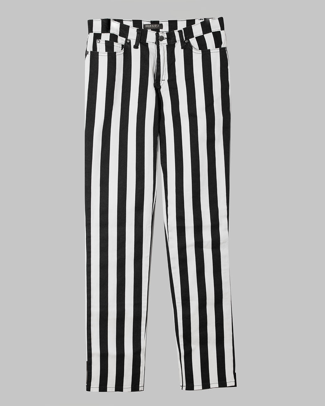 Run Fly JM1105 Wide Striped Skinny Jeans Black White UNISEX