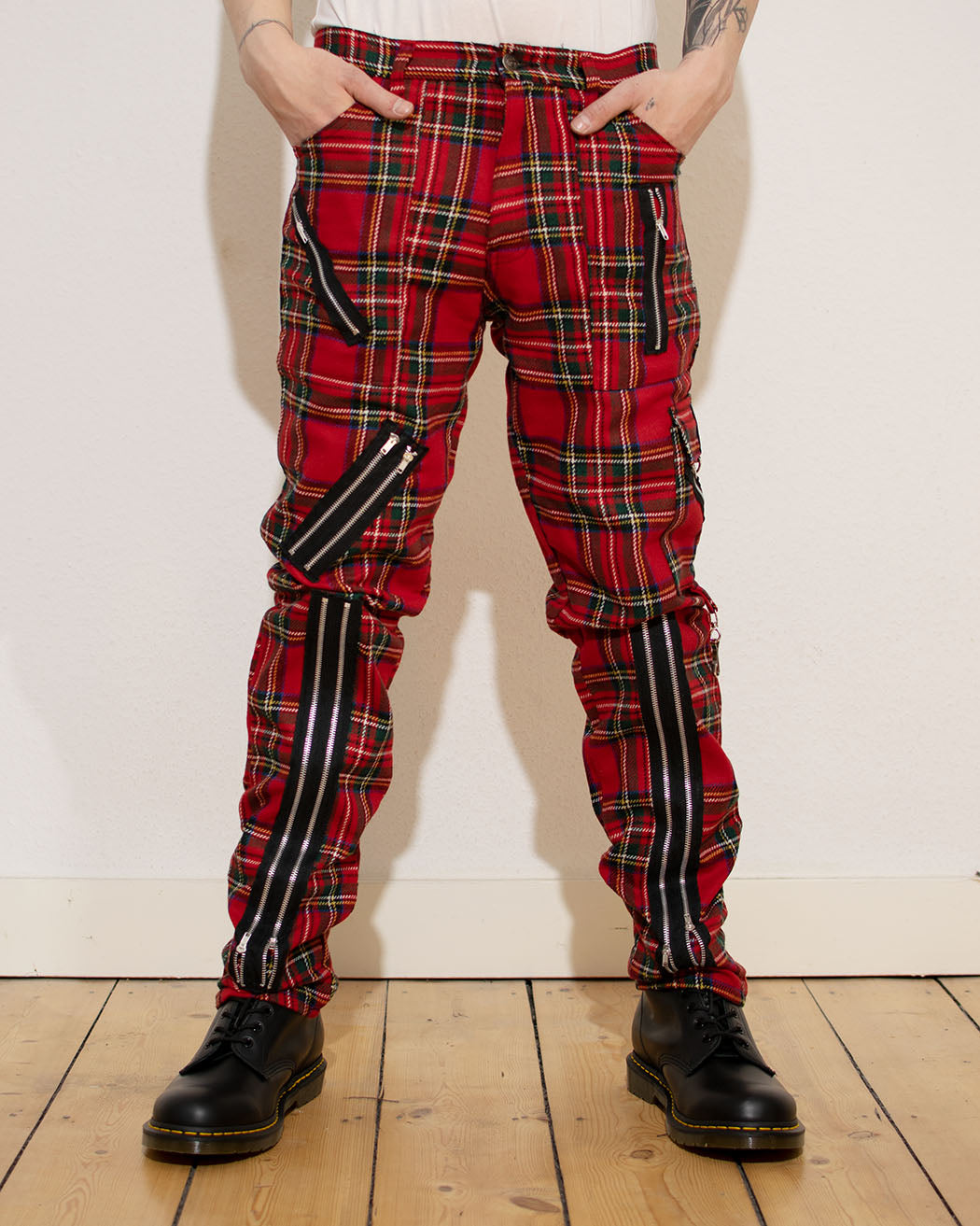 Tiger of London red zipped checked trousers